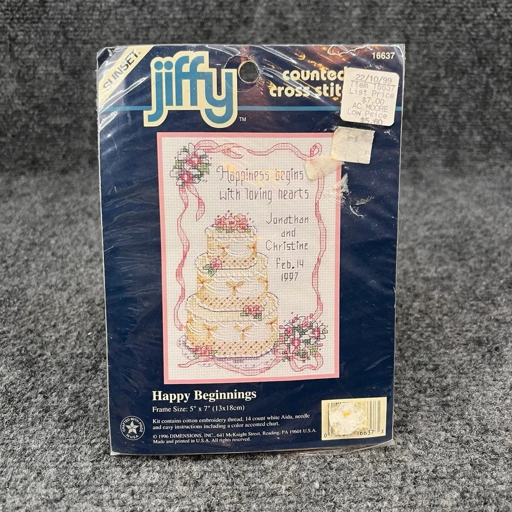 New Vintage - Happy Beginnings Counted Cross Stitch Kit 1996 Jiffy Wedding